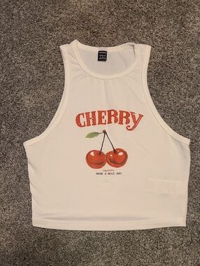 SHEIN White Cherry Graphic Crop Tank